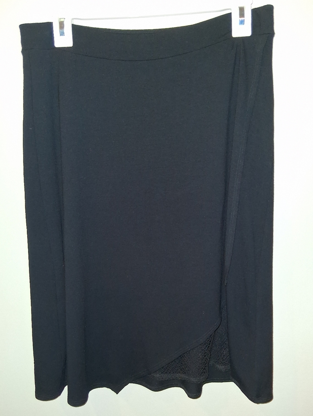 Eileen Fisher Skirt Size S Black Knee Length Womens Pull-On Faux-Wrap Mesh